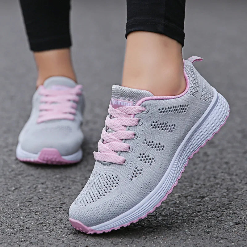 Women's Breathable Mesh Flat Sneakers — Casual Walking & Gym Vulcanized Shoes