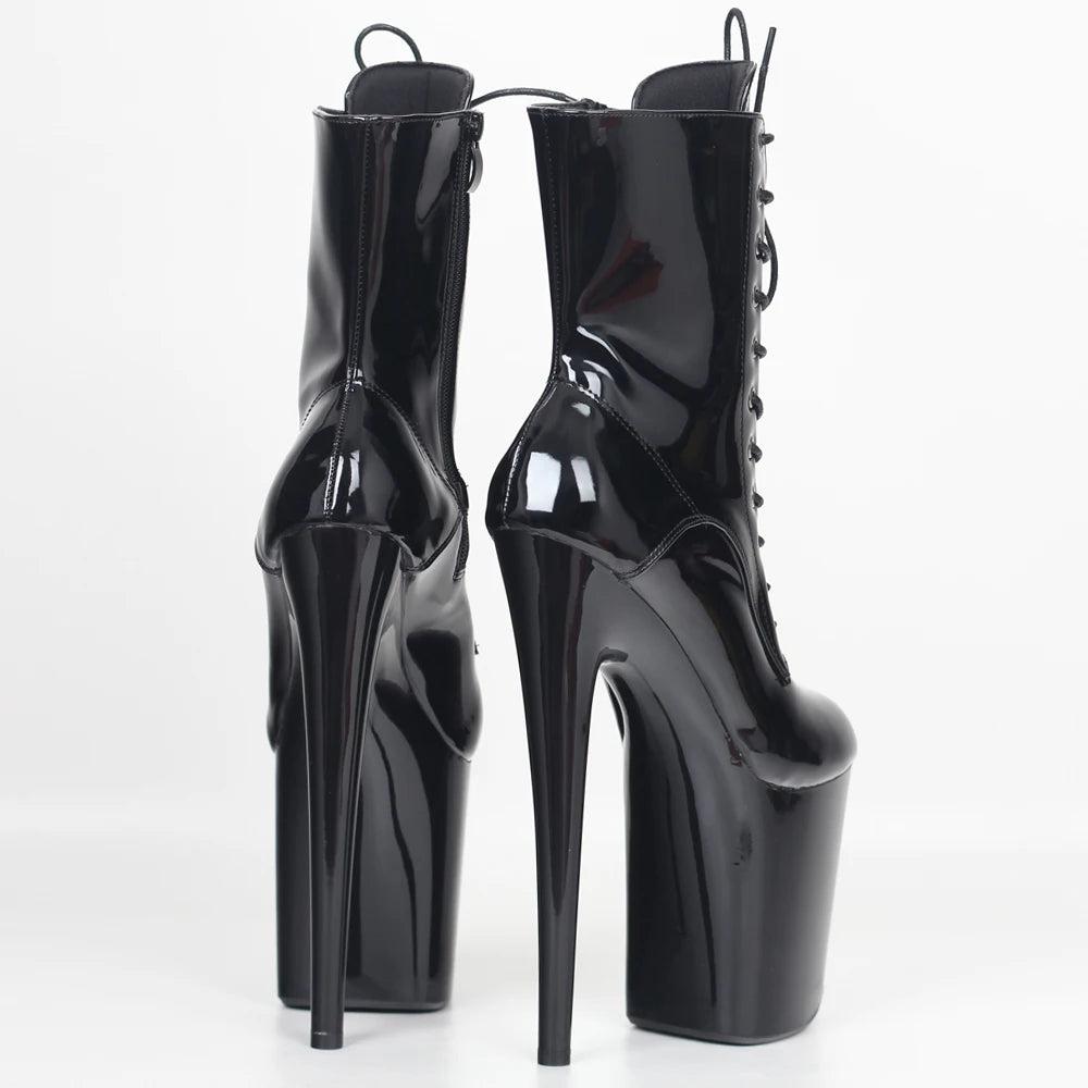 JIALUOWEI 20CM Extreme High Heel Platform Ankle Boots — Lace-Up Pole Dance Side Zip Boots (Sizes 5-12)