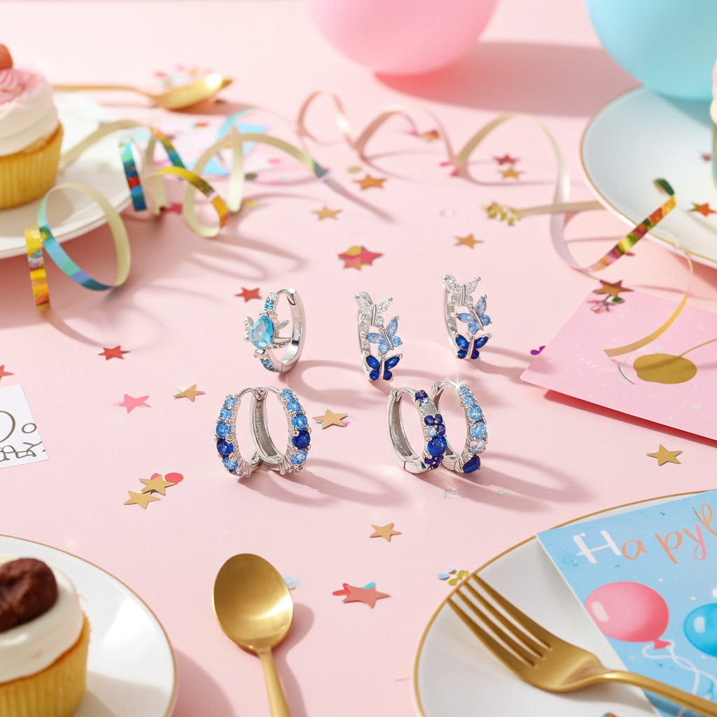925 Sterling Silver Blue Zircon Butterfly Hoop Earrings — Colored Fine Jewelry for Women & Girls
