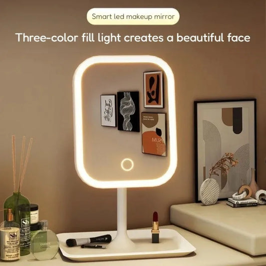 3-Color Dimmable LED Lighted Makeup Vanity Mirror — Portable Desktop Cosmetic Mirror for Dorm, Home & Travel