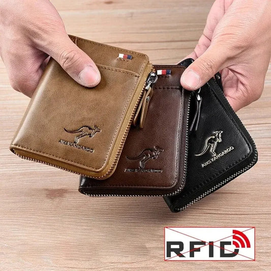 Men's RFID Luxury Leather Wallet — Business Card Holder, Zipper Coin Purse & Bifold