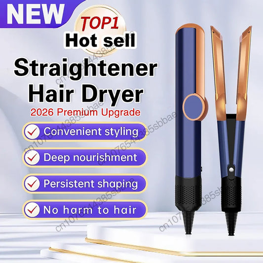 2-in-1 Negative Ion Hair Dryer & Straightener — Multi-Function Long-Lasting Styling Tool for Wet or Dry Hair