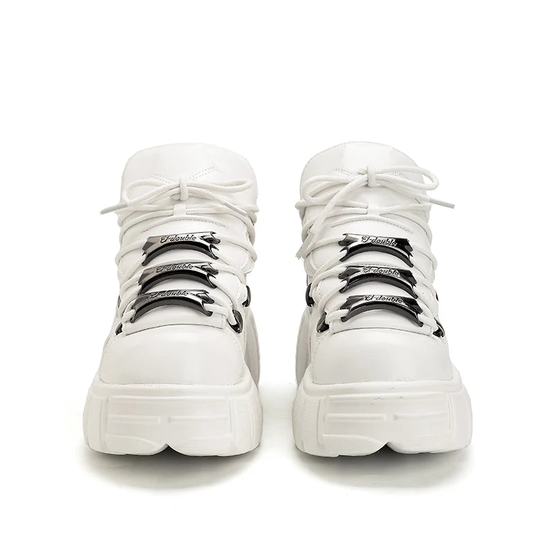 Punk Rock Lace-Up Platform Boots — 6CM Heel Metal Decor Women's Rock Sneaker Boots 2026