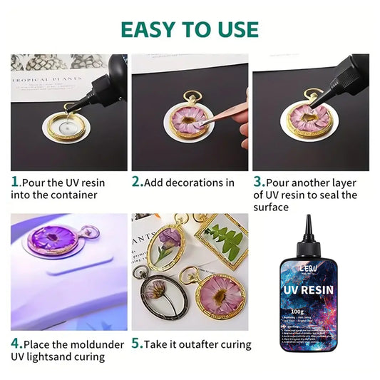 Crystal Clear DIY UV Resin — Hard UV-Curable Epoxy Resin for Crafts & Jewelry Making (100g / 300g / 500g)