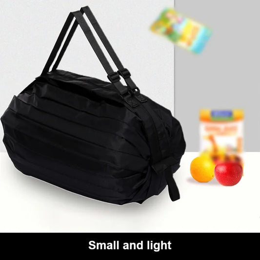 Foldable Eco Reusable Shopping Tote Bag — Cat & Lemon Print Beach, Grocery & Storage Pouch