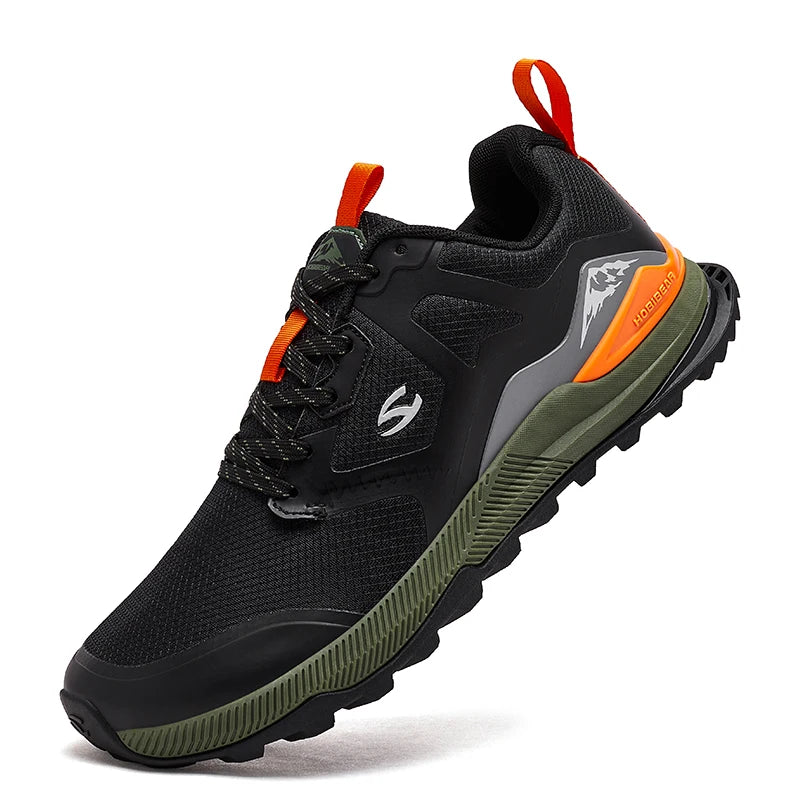 HOBIBEAR Unisex Hiking Sneakers — Lace-Up Outdoor Walking Shoes with Artificial Leather Upper