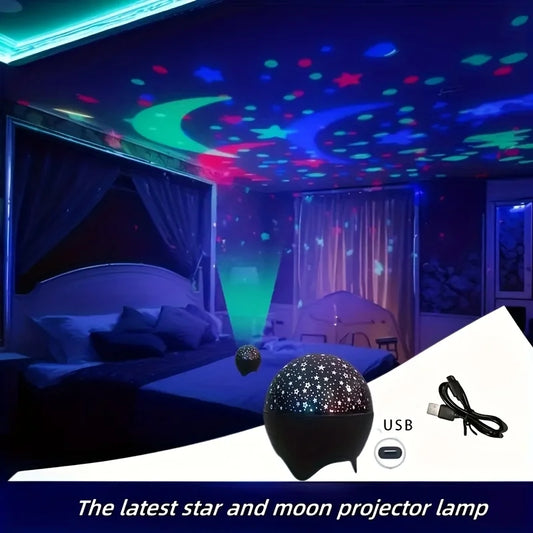 Starry Sky Galaxy Projector Night Light — USB Moon & Colorful Strobe Atmosphere Lamp for Kids Room & Parties