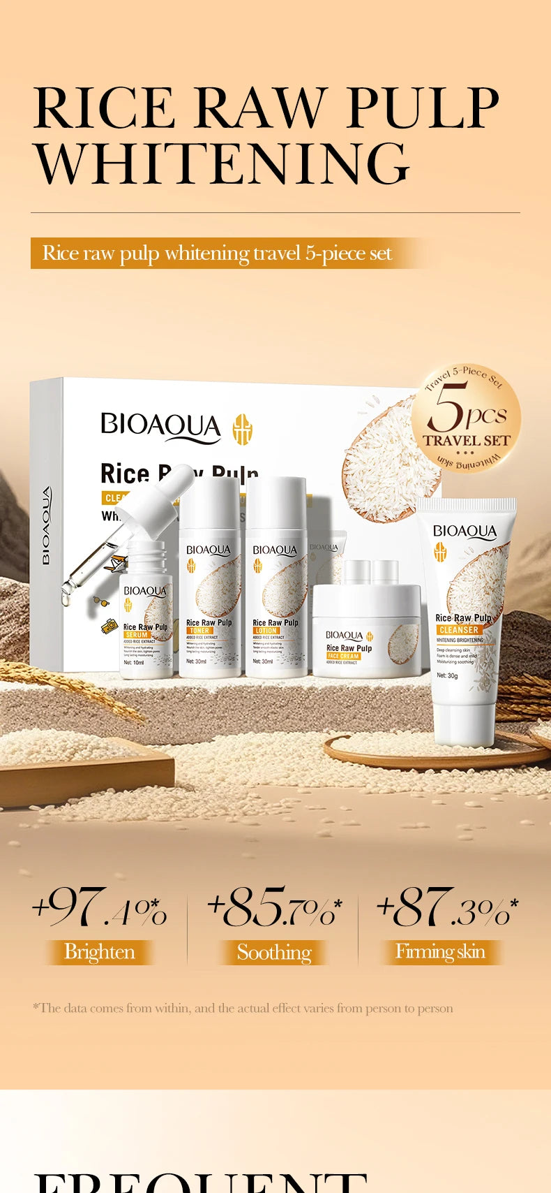 Rice Puree Whitening Skincare Set & Soap — Brightening & Hydrating Cleanser, Toner, Essence, Lotion & Cream
