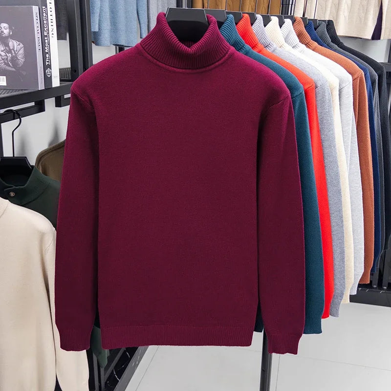 Men's Slim Fit Knitted Turtleneck Sweater — Anti-Pilling Long Sleeve Pullover
