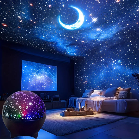 Starry Sky Galaxy Projector Night Light — USB Moon & Colorful Strobe Atmosphere Lamp for Kids Room & Parties