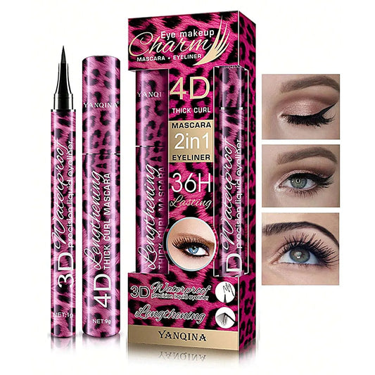 YANQINA Waterproof Liquid Eyeliner & 4D Mascara Set — Thick Curling Lashes & Eyebrow Pencil Eye Makeup