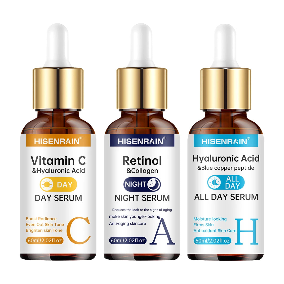 Dúo de sérums de vitamina C + retinol + ácido hialurónico