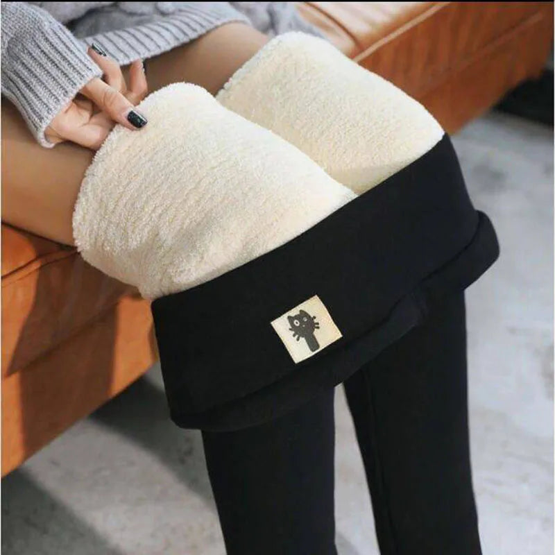 Women's Winter Thicken Warm Fleece Leggings — High Waist Lamb Cashmere Velvet Slim Tights & Joggers