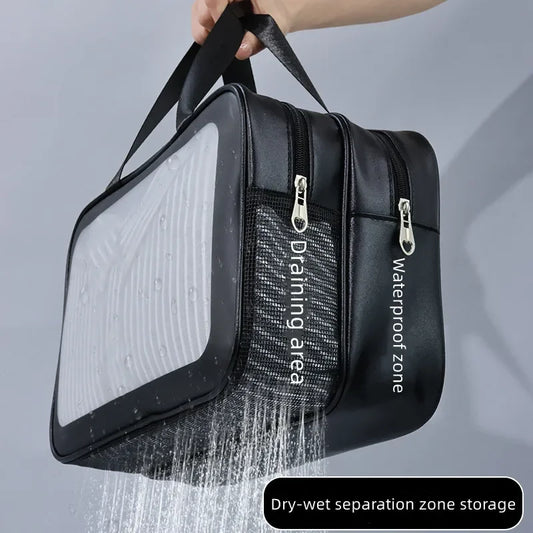 Dry-Wet Separation Travel Bag — Transparent PU Cosmetic & Gym Essentials Bag