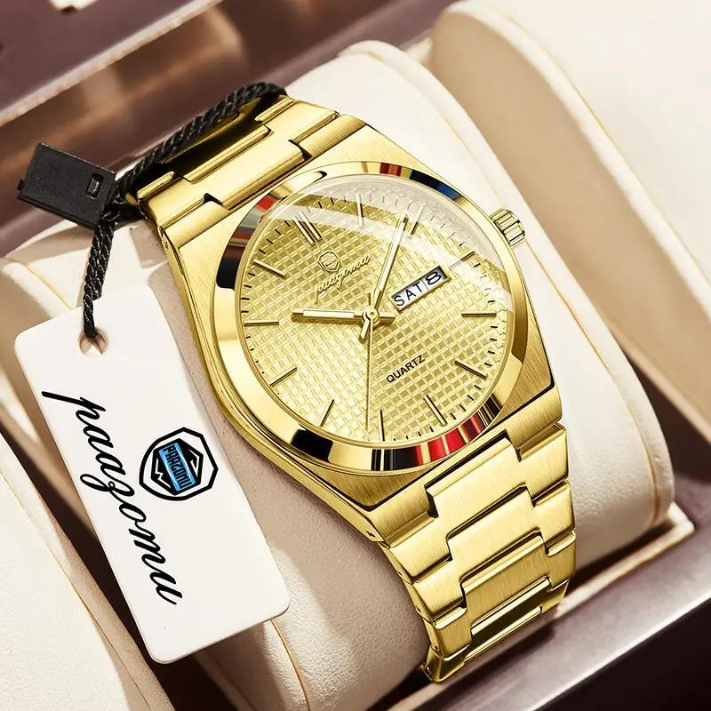 PAAZOMU Luxury Men's Chronograph Watch — Luminous Waterproof Quartz Watch with Date Display
