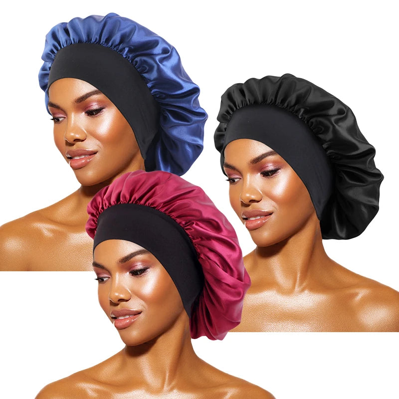 Women's Satin Sleep Bonnet — Wide-Brimmed Night Cap & Head Wrap with Elastic Band for Hair Care