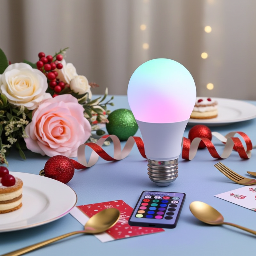 16-Color RGB Smart LED Bulb — Dimmable E27 220V Atmosphere Light with 24-Key Remote Control