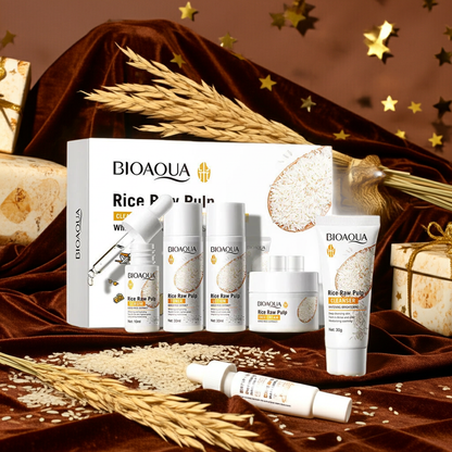 BIOAOUA Rice Whitening 5-Piece Skincare Set — Brightening & Hydrating Cleanser, Toner, Essence, Lotion & Cream