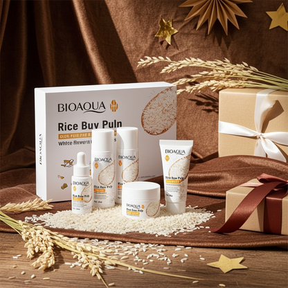 BIOAOUA Rice Whitening 5-Piece Skincare Set — Brightening & Hydrating Cleanser, Toner, Essence, Lotion & Cream
