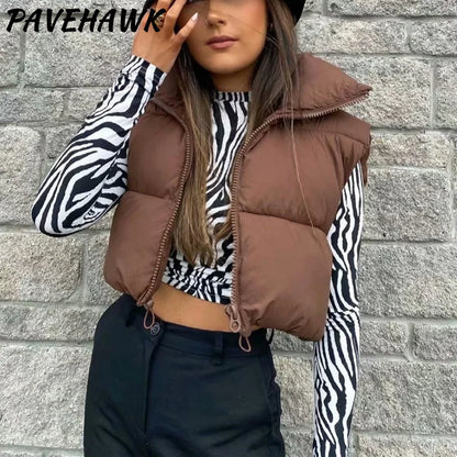 Women's Sleeveless Puffer Vest — Warm Stand-Up Collar Winter Jacket