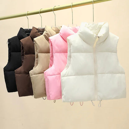 Women's Sleeveless Puffer Vest — Warm Stand-Up Collar Winter Jacket