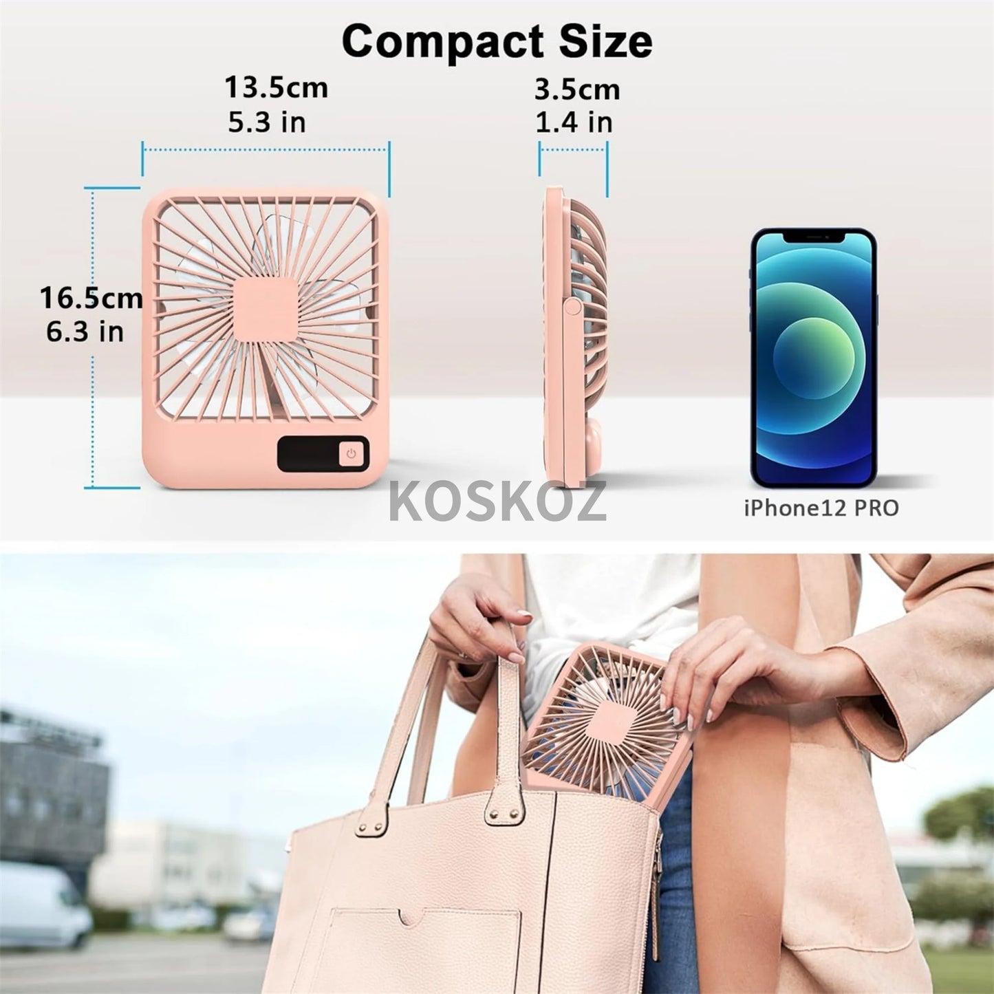 Portable USB Rechargeable Desk Fan — 180° Tilt Folding Table Fan with 5 Speeds, Power Display & Ultra-Quiet Motor