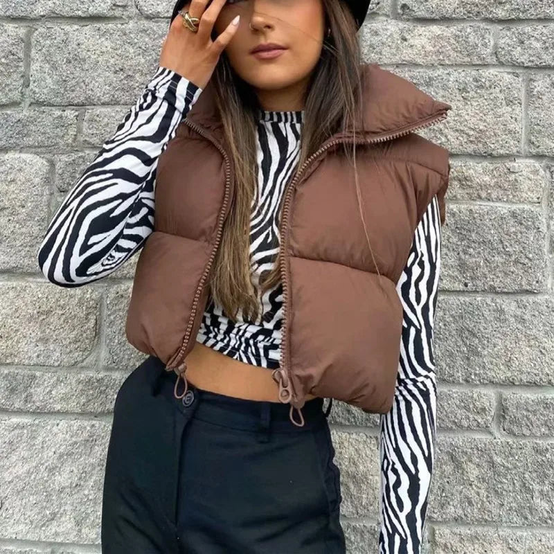 Women's Sleeveless Puffer Vest — Warm Stand-Up Collar Winter Jacket