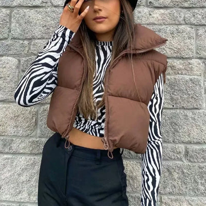 Women's Sleeveless Puffer Vest — Warm Stand-Up Collar Winter Jacket