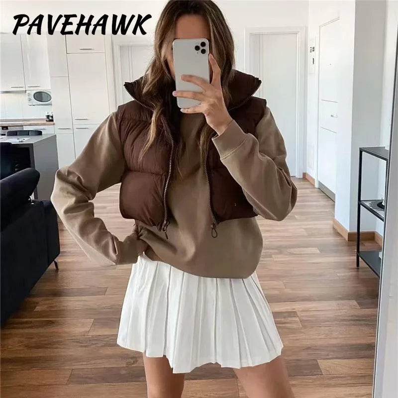 Women's Sleeveless Puffer Vest — Warm Stand-Up Collar Winter Jacket
