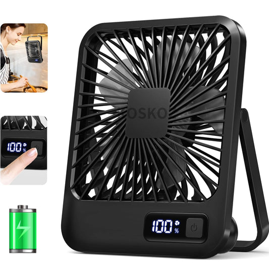Portable USB Rechargeable Desk Fan — 180° Tilt Folding Table Fan with 5 Speeds, Power Display & Ultra-Quiet Motor
