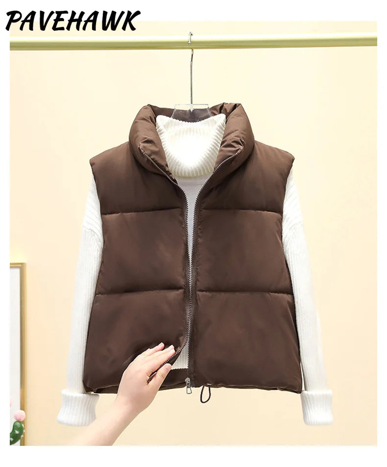 Women's Sleeveless Puffer Vest — Warm Stand-Up Collar Winter Jacket