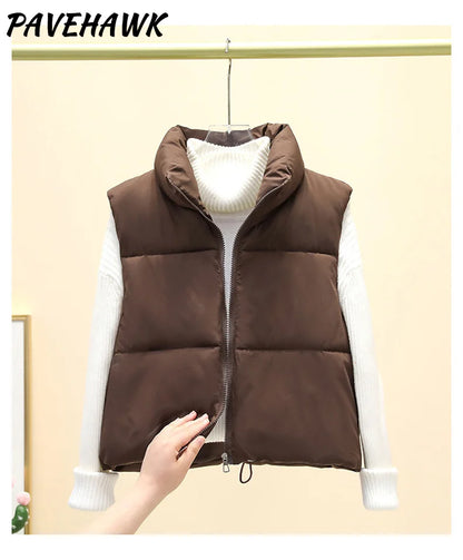 Women's Sleeveless Puffer Vest — Warm Stand-Up Collar Winter Jacket