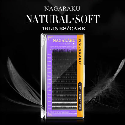 NAGARAKU 16-Row Classic Individual Eyelash Extensions — Matte Black Professional Soft Natural Lashes