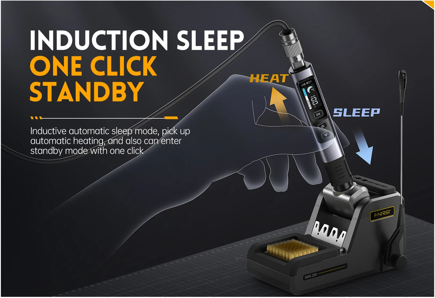 FNIRSI HS-02 Portable Soldering Iron — 100W PD, Adjustable 100-450°C Temperature & Fast Heating