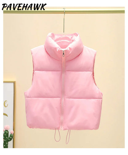 Women's Sleeveless Puffer Vest — Warm Stand-Up Collar Winter Jacket