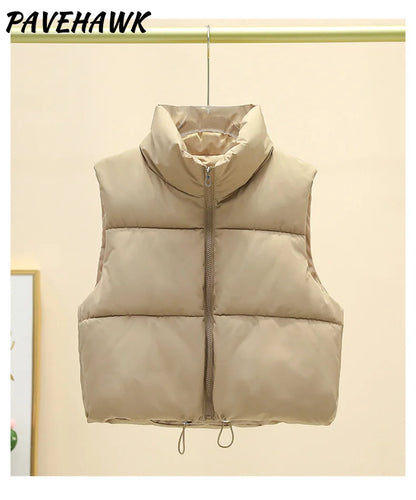 Women's Sleeveless Puffer Vest — Warm Stand-Up Collar Winter Jacket