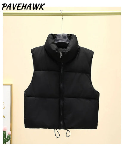 Women's Sleeveless Puffer Vest — Warm Stand-Up Collar Winter Jacket