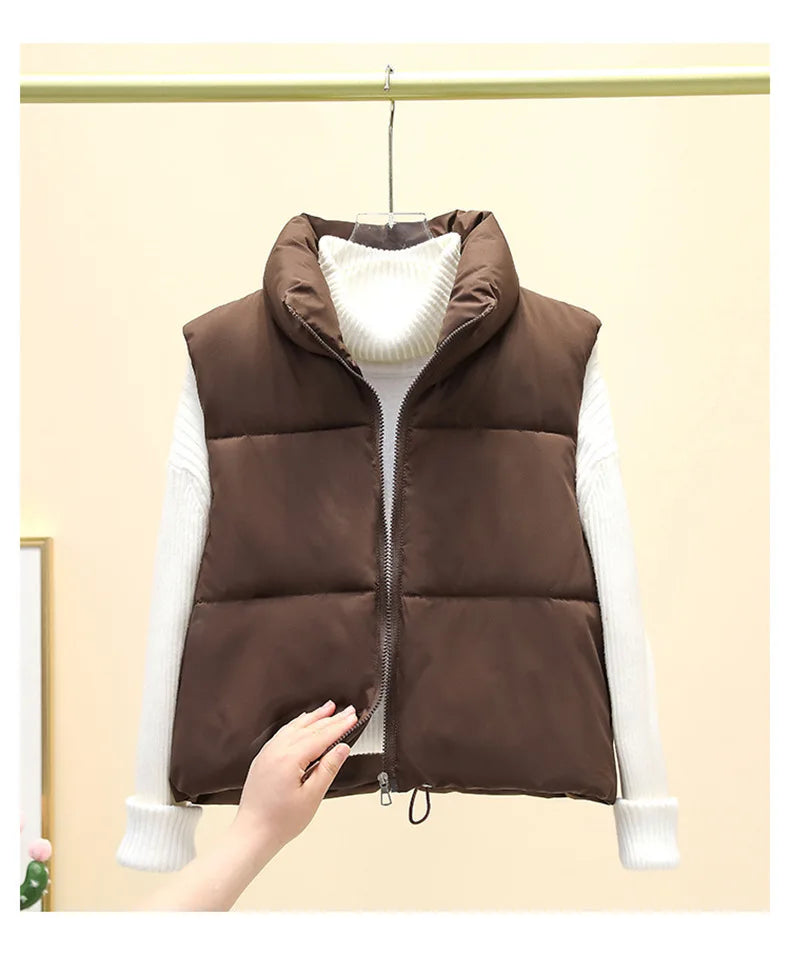Women's Sleeveless Puffer Vest — Warm Stand-Up Collar Winter Jacket