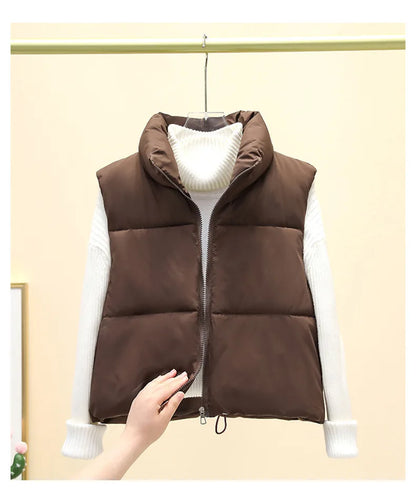 Women's Sleeveless Puffer Vest — Warm Stand-Up Collar Winter Jacket