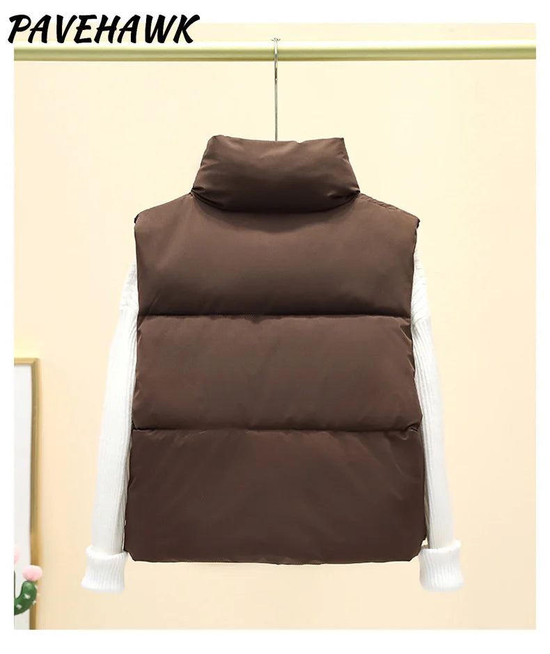 Women's Sleeveless Puffer Vest — Warm Stand-Up Collar Winter Jacket