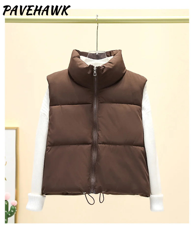 Women's Sleeveless Puffer Vest — Warm Stand-Up Collar Winter Jacket