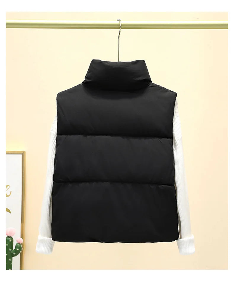 Women's Sleeveless Puffer Vest — Warm Stand-Up Collar Winter Jacket