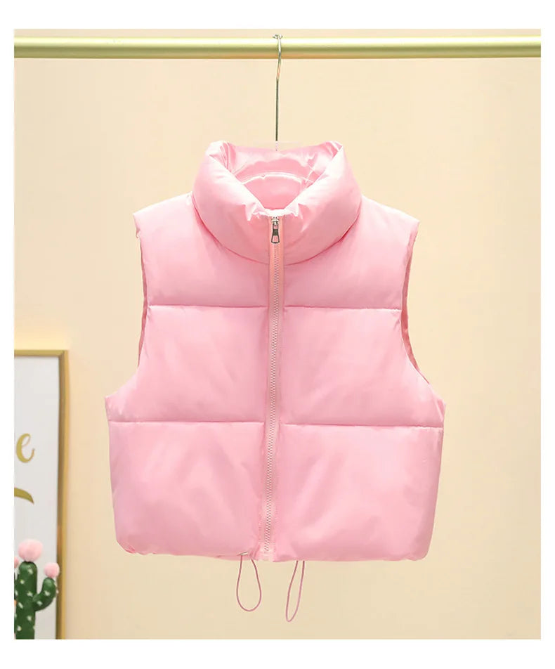 Women's Sleeveless Puffer Vest — Warm Stand-Up Collar Winter Jacket