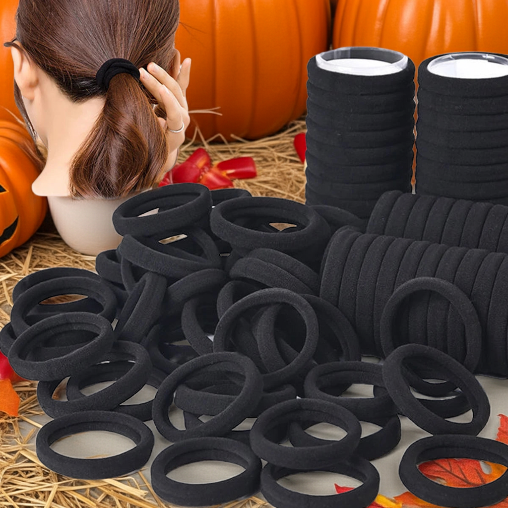 Black & White High-Elasticity Hair Bands — 50/100-Piece Rubber Band Hair Ties for Women