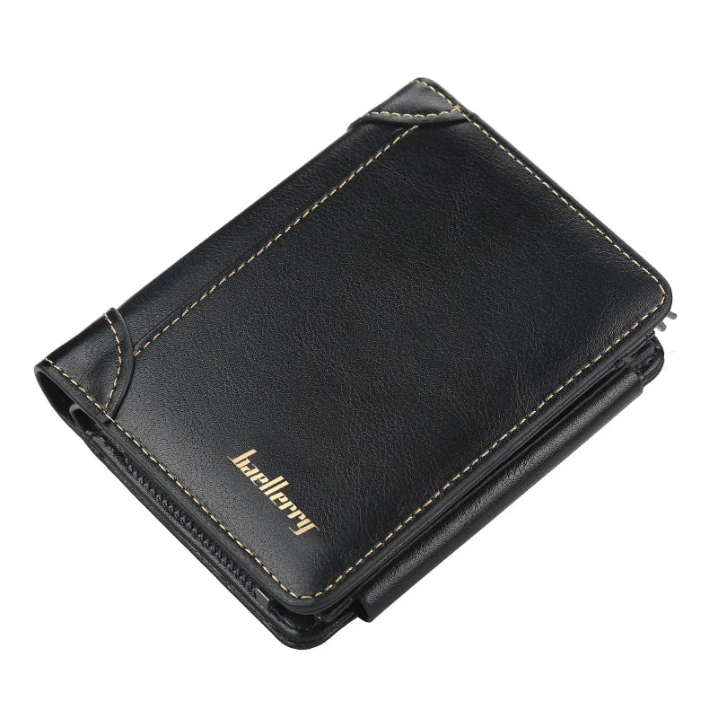 Men’s Compact PU Leather Wallet with Zipper Coin Pocket