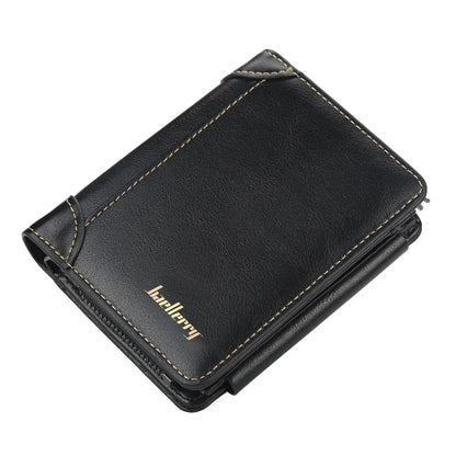 Men’s Compact PU Leather Wallet with Zipper Coin Pocket