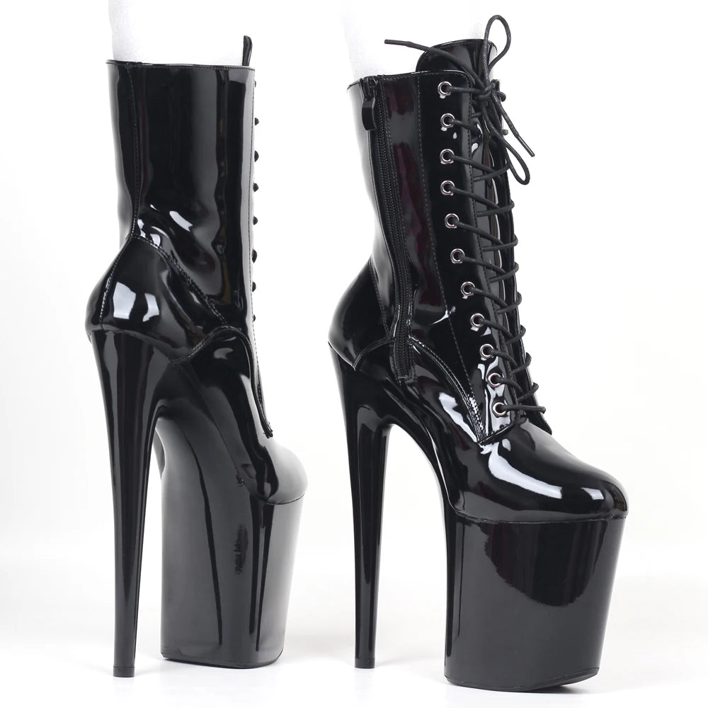 JIALUOWEI 20CM Extreme High Heel Platform Ankle Boots — Lace-Up Pole Dance Side Zip Boots (Sizes 5-12)