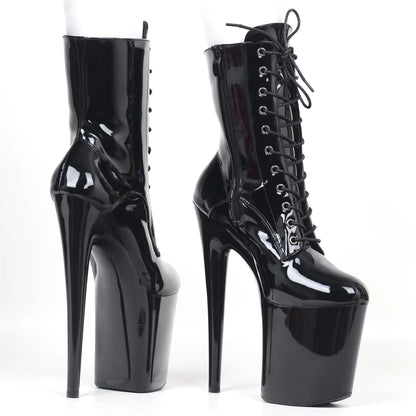 JIALUOWEI 20CM Extreme High Heel Platform Ankle Boots — Lace-Up Pole Dance Side Zip Boots (Sizes 5-12)