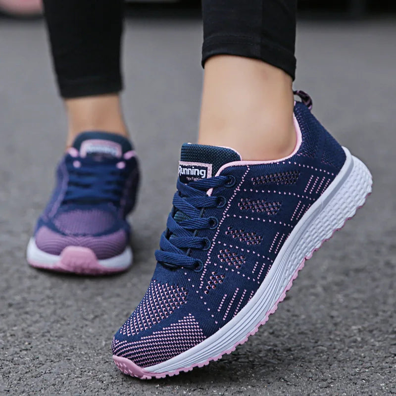 Women's Breathable Mesh Flat Sneakers — Casual Walking & Gym Vulcanized Shoes