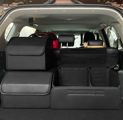 PU Leather Car Trunk Organizer — Collapsible Waterproof Storage Box for SUV, Camping & Road Trips